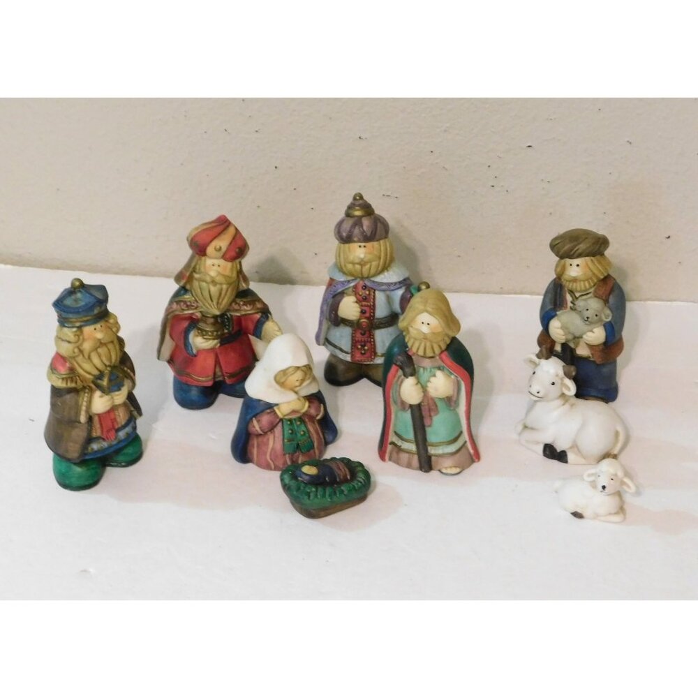 Porcelain Nativity Set 9-Piece Hand-Painted Christmas Display Holiday Workshop